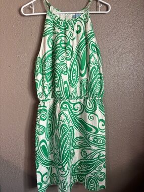 ANTONIO MELANI Green and White Paisley Halter Dress